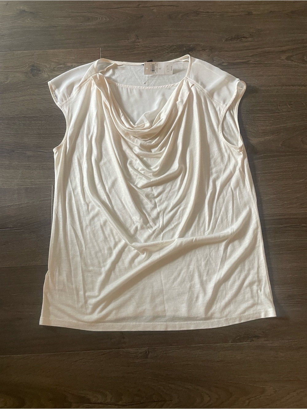 NWT Ann Taylor Cream Draped Cowl Cap-Sleeve Blouse Top, Size Large